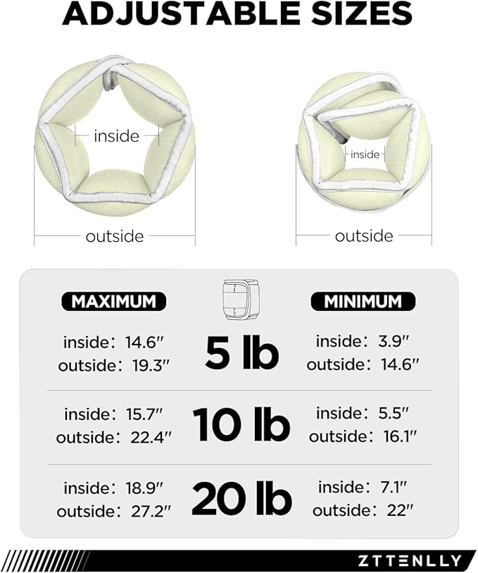 Adjustable Ankle Weights for Women Men and Kids | 1 Pair 5 10 15 18 20 Lbs Leg Wrist Ankle Weight Straps for Yoga, Walking, Running, Aerobics, Gym, Dance, Pilates, Cardio
