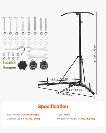 VEVOR 2 in 1 Punching Bag Stand, Steel Heavy Duty Workout Equipment,Freestanding Sandbag Rack,for Home Gym Fitness