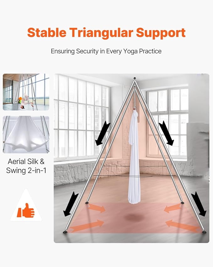 VEVOR Yoga Stand Frame, Max 441-551 lbs Load Swing Stand, Triangular Structure Aerial Rig, Aerial Silk Stands with Yoga Hammock, Standard & Height-Adjustable Version