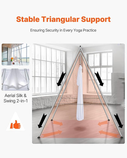 VEVOR Yoga Stand Frame, Max 441-551 lbs Load Swing Stand, Triangular Structure Aerial Rig, Aerial Silk Stands with Yoga Hammock, Standard & Height-Adjustable Version