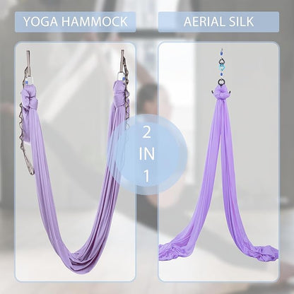 Aerial Silks Yoga Swing Set - 9/11 Yards Aerial Yoga Hammock Kit Anti-Gravity Flying for Fitness, Low/Non Stretch Nylon Tricot Fabric Hardware Included for Dance