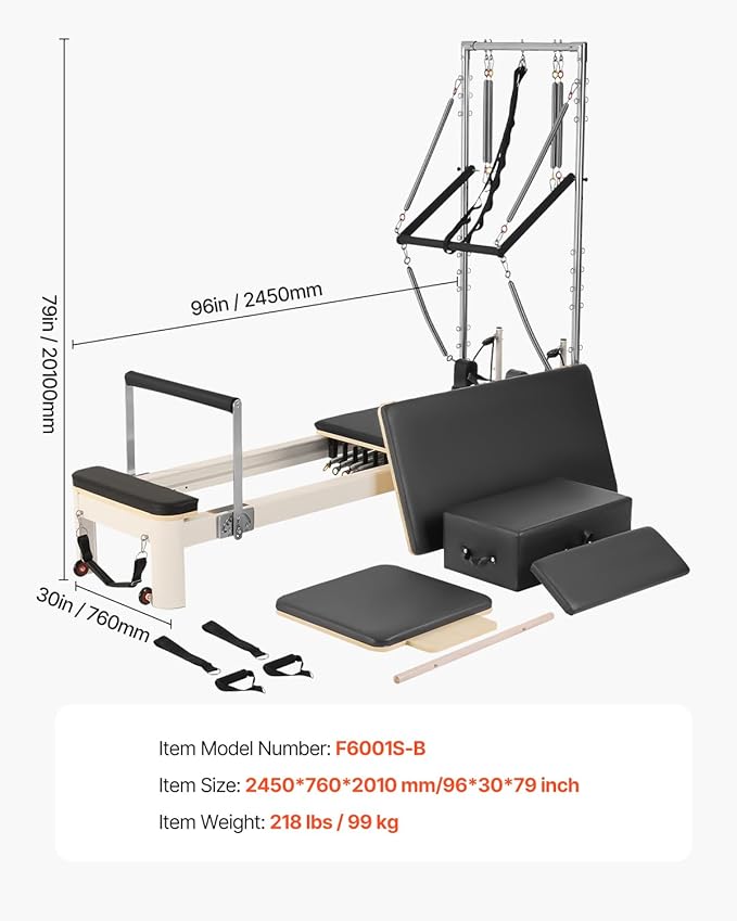 VEVOR Pilates Reformer Accessories for Home Gym, Include Reformer Box/Chair/Spine Corrector/Wall Mounted Machine/Jump Board/Foldable & Dual Resistance Springs