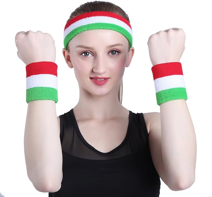 ONUPGO Sweatband Set Sports Headband Wristband Set Sweatbands Terry Cloth Wristband Wrist Sweatband Headbands Moisture Wicking Sweat Absorbing Head Band