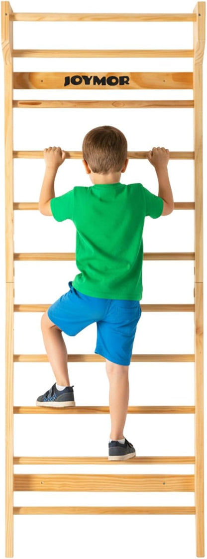 JOYMOR Gymnastics Swedish Ladder, Multiuse Exercise Ladder, Wall Mounted Pull Up Bar, Physical Therapy for Stretching and Various Exercises, Indoor Gym Workout Yoga (Wood Stall Bar)