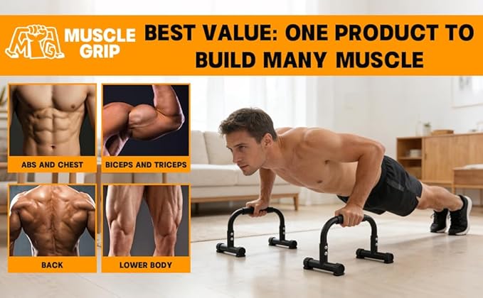 Push Up Bars Parallettes, 10” Heavy-Duty Steel Dip Bars with Non-Slip Foam Handles, Calisthenics Equipment for Handstands, L-Sit & Dips, Home Gym Workout Set with Jump Rope