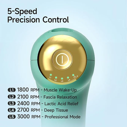 Super Mini Massage Gun Deep Tissue, Handheld Muscle Massager with 4 Heads, Quiet Percussion Travel Size Massager for Back Pain Relief, Home, Gym & Office, Green