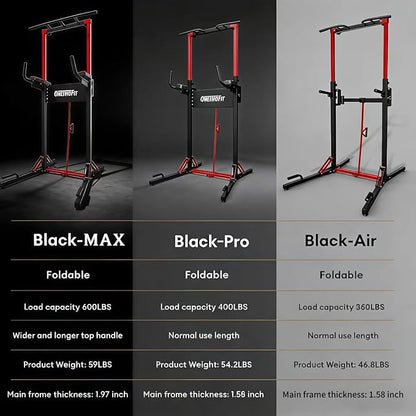 ONETWOFIT Foldable Power Tower Pull Up Bar Station, Multi-Function Adjustable Height Pull Up Dip Station for Gym Workout, Strength Training Fitness Equipment, Pull Up Stand Pro 400LBS/Pro Max 600LBS