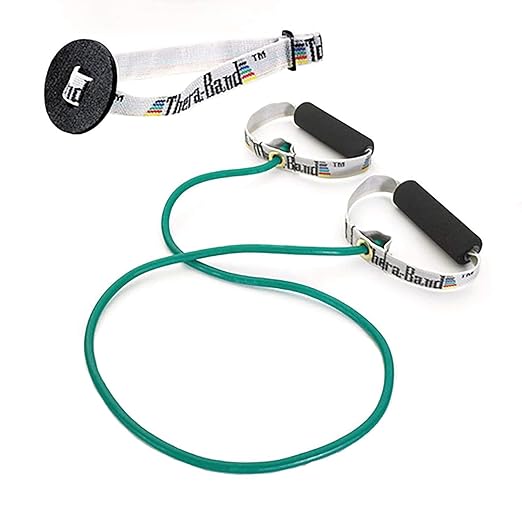 THERABAND Resistance Tubing with Soft Handles, Green, Heavy Level, 48" Latex Stretch Resistance Bands for Exercise, Professional Workout Bands for Upper & Lower Body, Color-Coded Levels