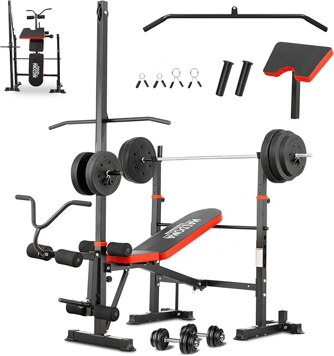 1500LBS 8 in 1 Weight Bench Set with Leg Extension/Curl and Preacher Curl, Bench Press Set and Barbell Rack with Safety Bar Catches, Foldable Workout Benches for Home(US Stock)