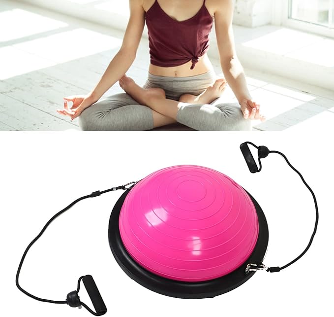Half Ball Balance Trainer Stability Yoga Exercise Ball with Bands and Pump for Home Gym Core Training Yoga Fitness Abdominal Training, 18.1 Inch Anti-Slip