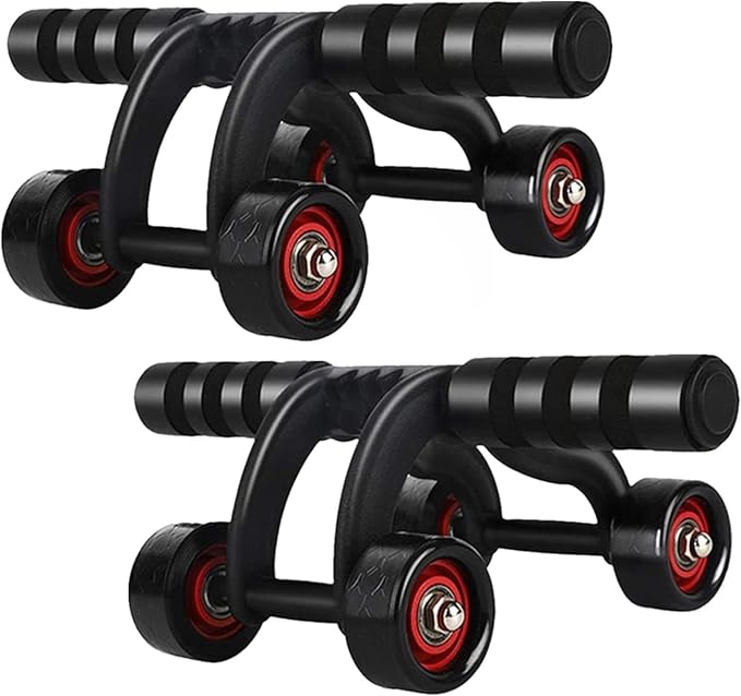 2 Pack 4-Wheel Ab Roller Abdominal Exercise Roller for Six Pack Abs, Core Workout Trainer, Stomach Exercises with Knee Mat, Sport Fitness for Men and Women