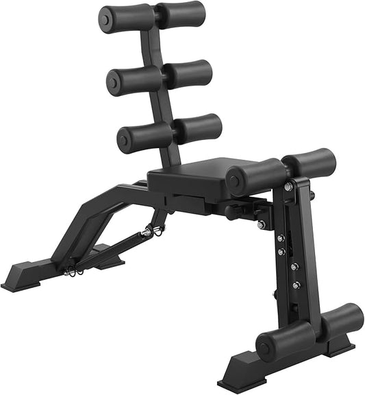 Adjustable Ab Bench for Home Gym, Multi-Functional Sit Up Bench with Height & Angle Adjustment, Foldable Core Trainer with Foam Rollers for Abdominal Workout, Back Extension & Full-Body Training