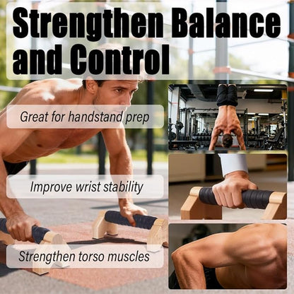 Solid Wood Parallettes Push Up Bars for Home & Gym, Durable Wooden Calisthenics Equipment with Non-Slip Grip, Full Body Strength & Balance Training