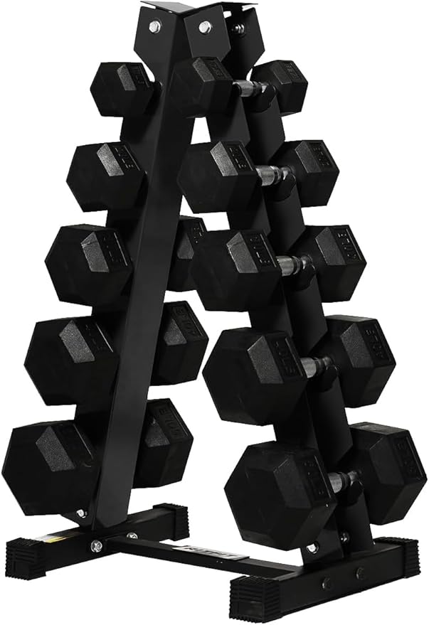 RitFit Rubber Coated Hex Dumbbell Set with Rack, 5-780LB for Home Gym Strength Training, Anti-Slip Knurled Handle, Hexagon Anti-Roll, Heavy-Duty Storage Rack