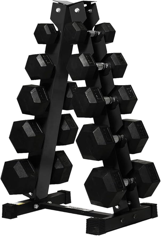 RitFit Rubber Coated Hex Dumbbell Set with Rack, 5-780LB for Home Gym Strength Training, Anti-Slip Knurled Handle, Hexagon Anti-Roll, Heavy-Duty Storage Rack