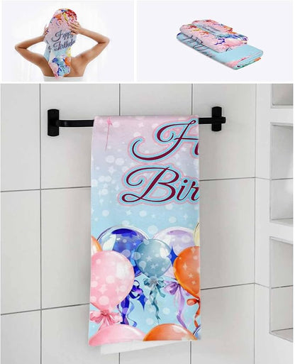 Happy Birthday Bath Towels Set of 3 for Bathroom,Soft Absorbent Shower Beach Hand Face Hair Yoga Workout Gym Towel Dish Wahcloth,Colorful Balloons Bow Gradient Modern Blue Quick Dry Bath Towels+Set