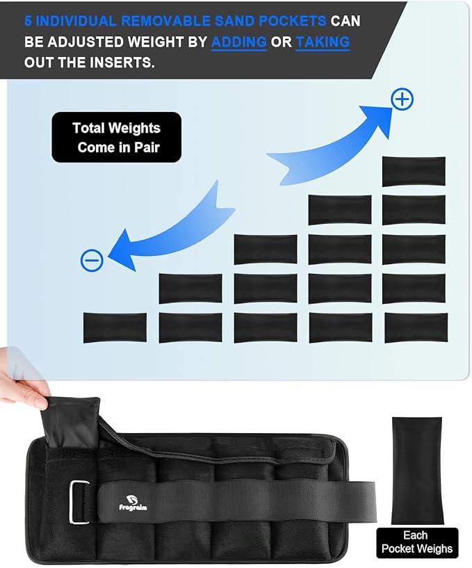 Adjustable Ankle Weights 1-3/4/5/6/8/10/12/15/20 LBS Pair with Removable Weight for Jogging, Gymnastics, Aerobics, Physical Therapy