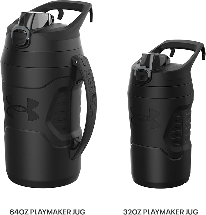 Under Armour 32 oz Insulated Water Bottles - Sports Water Jug with Fence Hook, Leak Resistant for Baseball, Football & More, 32 oz Insulated, Academy/Black