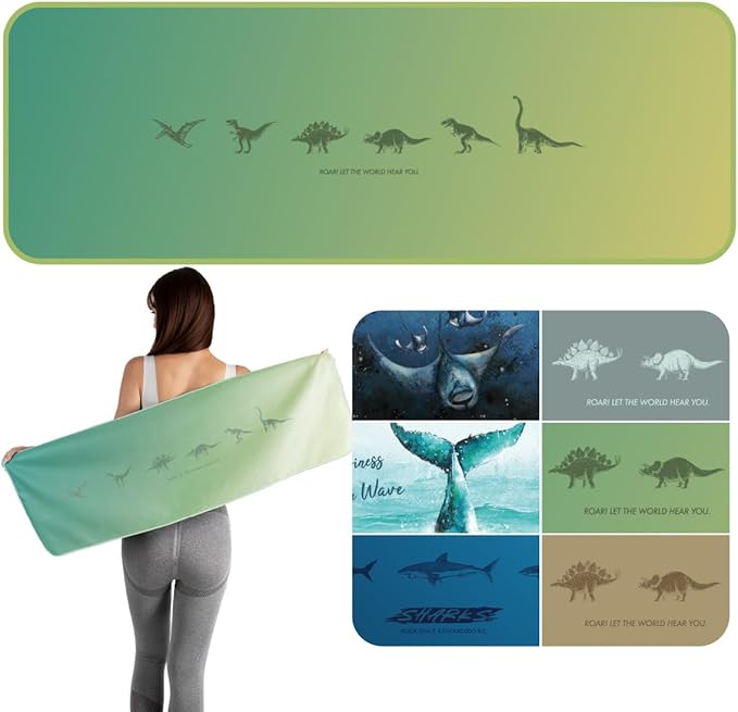Umade Microfiber Quick Dry Towel, Gym & Hiking Towel Extra Long (40” x 14”) Highly Absorbent, Compact, Lightweight for Face Hair Workout Jogging (Dinosaur (Golden Canopy Green))