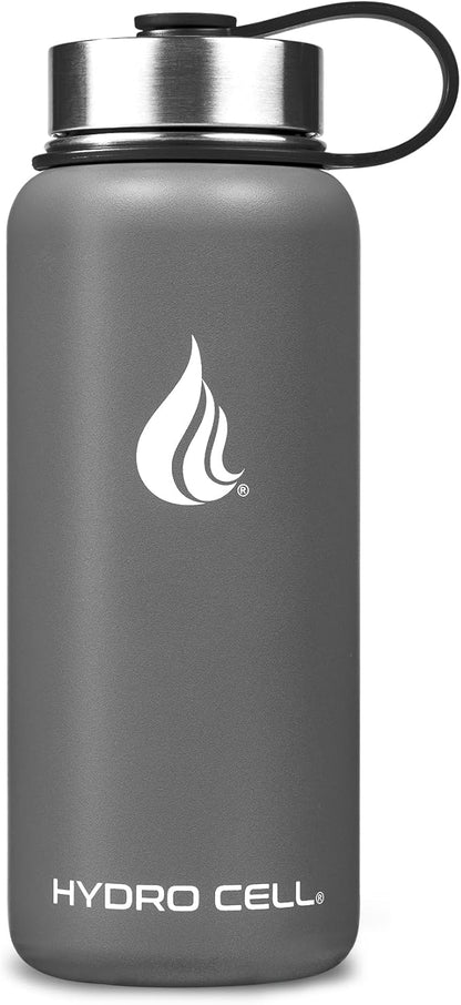 HYDRO CELL Stainless Steel Insulated Water Bottle with Straw - For Cold & Hot Drinks - Metal Vacuum Flask with Screw Cap and Modern Leakproof Sport Thermos for Adults (Graphite 32oz)