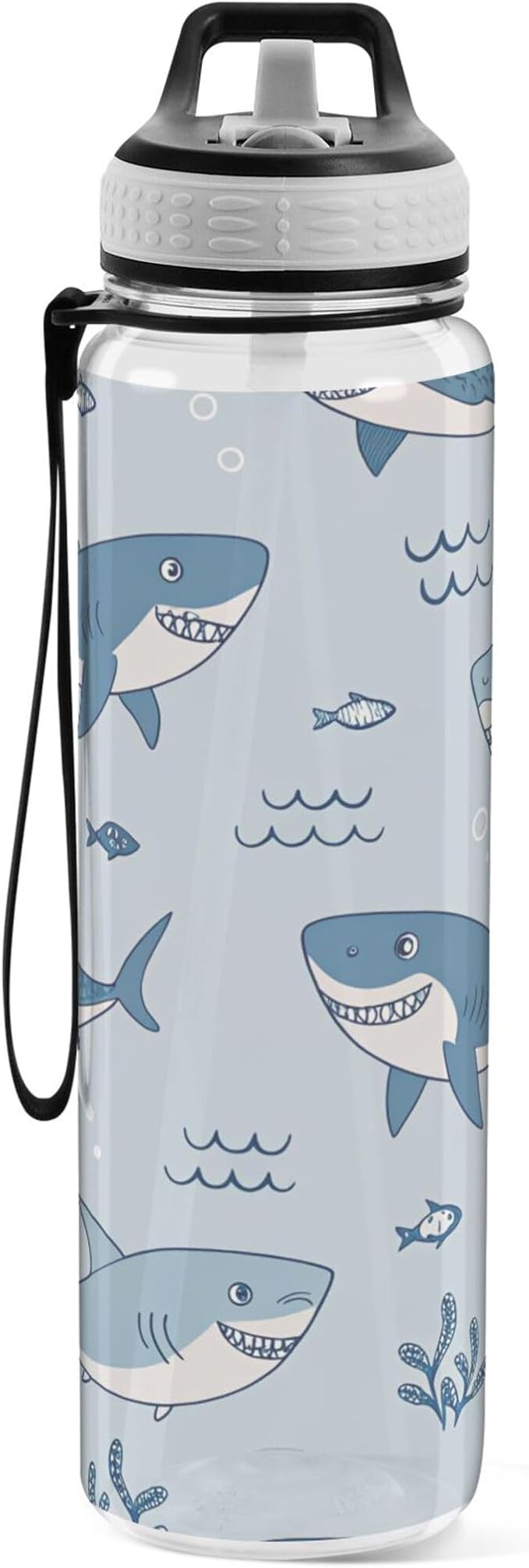 Burbuja Cute Cartoon Sharks 32 oz Water Bottle with Straw Lid, Leakproof & BPA Free Tritan Bottle for Gym Fitness Outdoor Sports