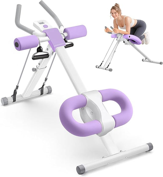 Ab Machine, Adjustable Ab Trainer Machine for Abs Workout at Home Gym, Abdominal Trainer for Stomach Workout, Foldable Abdominal Exercise Machine with Knee Protection and LCD Monitor
