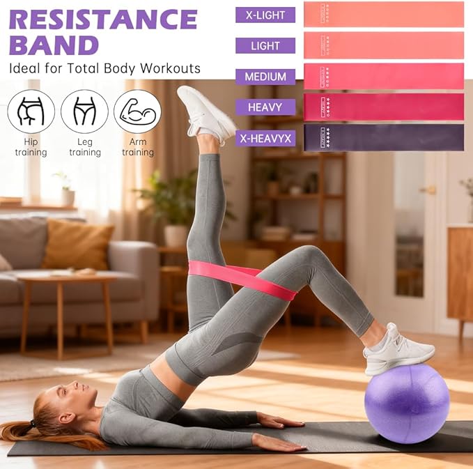 Pilates Equipment Kit for Home Workout, Pilates Ring and Ball Set with 5 Resistance Bands, mag-ic Circle Compact Toning Fitness Essentials Starter Set Accessories, Core Sliders, Socks, Bag