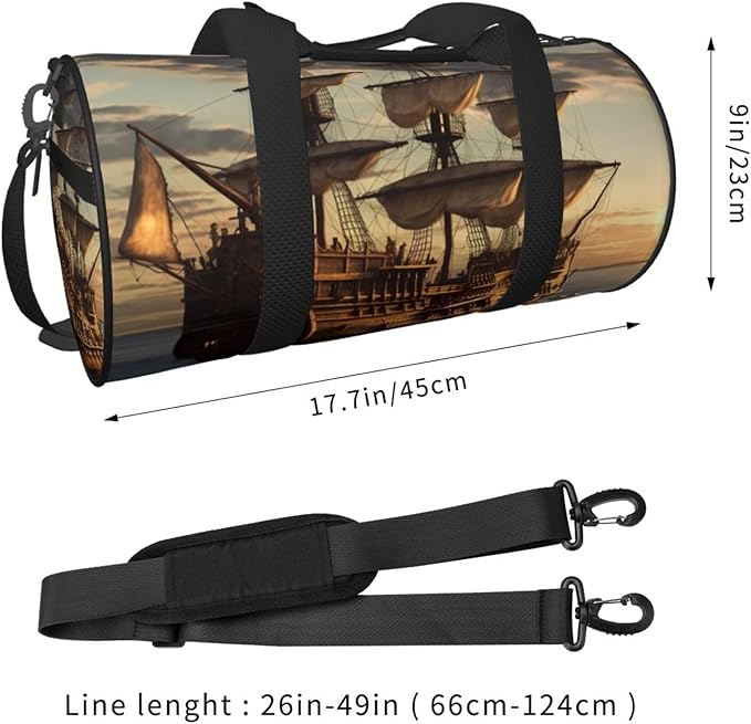 Sports Gym Bag for Women Men Travel Duffel Bag Tote Weekender Bag Carry on Overnight Bag for Travel Swimming Fitness Workout Sports Fantasy pirate ship Duffle Bag