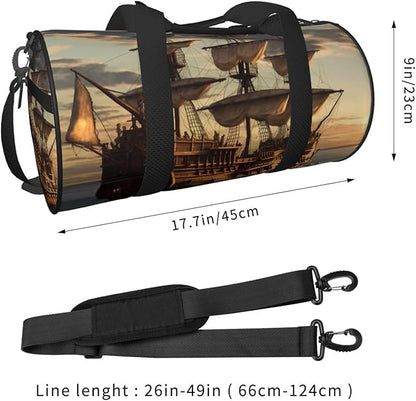 Sports Gym Bag for Women Men Travel Duffel Bag Tote Weekender Bag Carry on Overnight Bag for Travel Swimming Fitness Workout Sports Fantasy pirate ship Duffle Bag