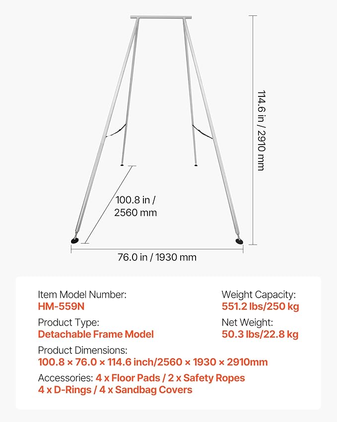 VEVOR Yoga Stand Frame, Max 441-551 lbs Load Swing Stand, Triangular Structure Aerial Rig, Aerial Silk Stands with Yoga Hammock, Standard & Height-Adjustable Version