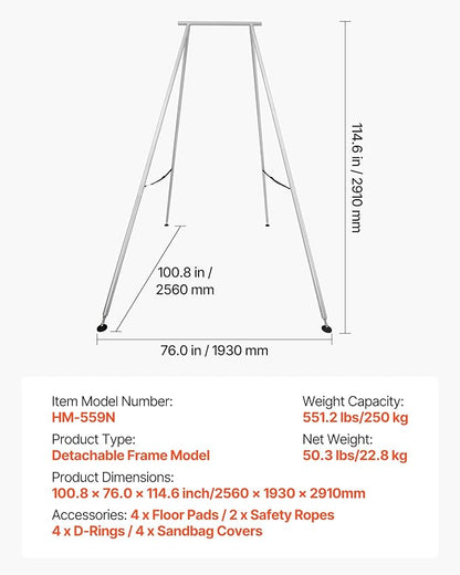 VEVOR Yoga Stand Frame, Max 441-551 lbs Load Swing Stand, Triangular Structure Aerial Rig, Aerial Silk Stands with Yoga Hammock, Standard & Height-Adjustable Version