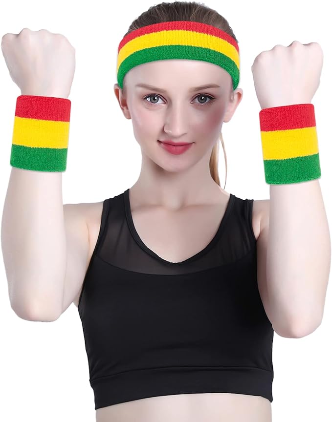 ONUPGO Sweatband Set Sports Headband Wristband Set Sweatbands Terry Cloth Wristband Wrist Sweatband Headbands Moisture Wicking Sweat Absorbing Head Band