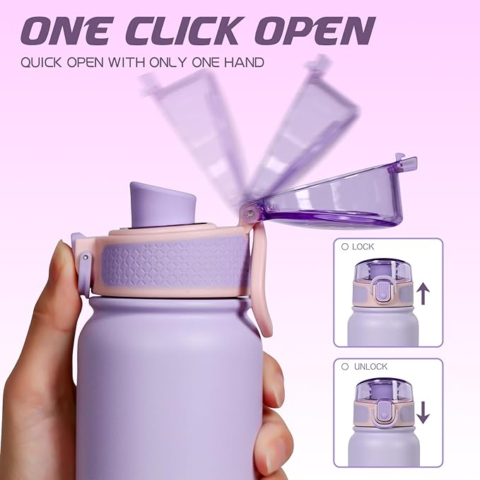 Stainless Steel Water Bottle 600ml（20oz） Insulated Water Bottle, Double Wall Stainless Steel Vacuum Bottle for Sports, Gym or Office (Purple Pink)