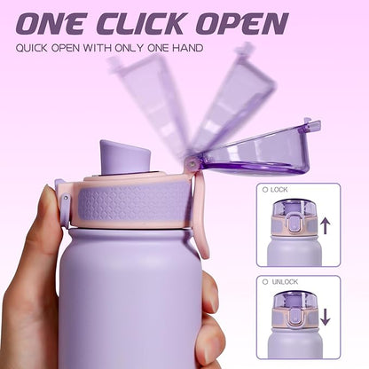 Stainless Steel Water Bottle 600ml（20oz） Insulated Water Bottle, Double Wall Stainless Steel Vacuum Bottle for Sports, Gym or Office (Purple Pink)