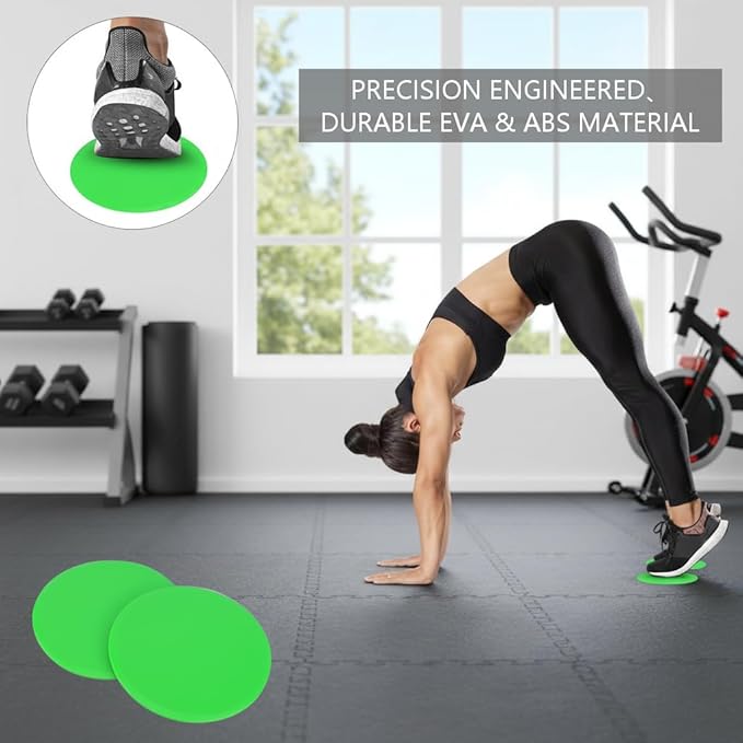 2Pcs Core Sliders for Full - Body Workout | Fast Speed Slide Plate for Balance & Coordination | Round Gliding Discs for Home/Gym/Travel | Lightweight & Portable, Green