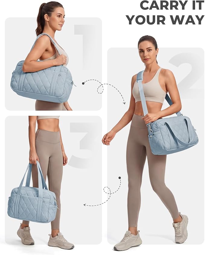 Percover Women Gym Bag with Toiletry Organizer Pouch, Quilted Workout Duffle with Compartments for Daily Fitness & Yoga, Locker-Friendly Soft Carry, Slate Blue