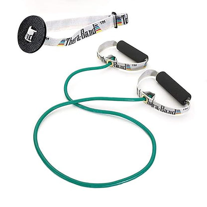 THERABAND Resistance Tubes, Professional Latex Elastic Tubing with Soft Handles & Door Anchor, Physical Therapy, Lower Pilates, At-Home Workouts, & Rehab, 48 Inch, Green, Heavy, Intermediate Level 1