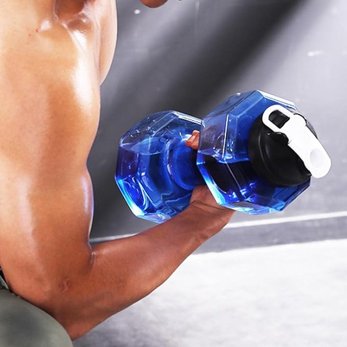 Big Capacity PETG Friendly Cup Dumbbell Shape Drinking Water Bottles Barbell Kettle Body Training Bottle () for Outdoor Camping Travel