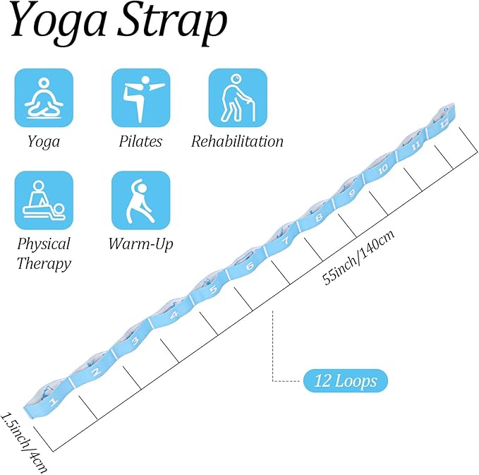 Multi-Functional Stretch Band for Pilates, Elastic Yoga Stretching Strap with Loop 12 Loops Stretch band Yoga Strap with 12 Loops for Dance, Gymnastics, Flexibility & Resistance Training, Ballet