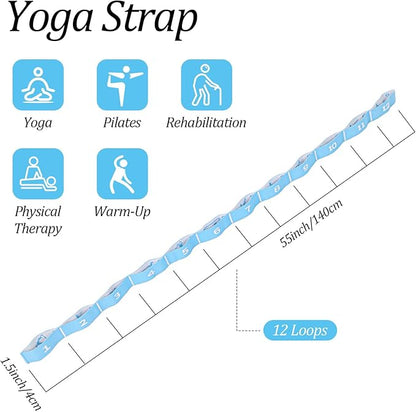 Multi-Functional Stretch Band for Pilates, Elastic Yoga Stretching Strap with Loop 12 Loops Stretch band Yoga Strap with 12 Loops for Dance, Gymnastics, Flexibility & Resistance Training, Ballet