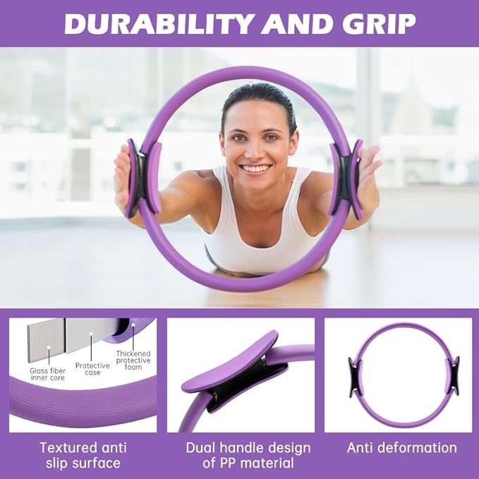 Pilates Essentials Kit for Women, 14 Pcs Home Workout Equipment with Pilates Circle Ball Ring Set Resistance Bands and Anti Slip Sock, Yoga Pilate Essentials Accessories