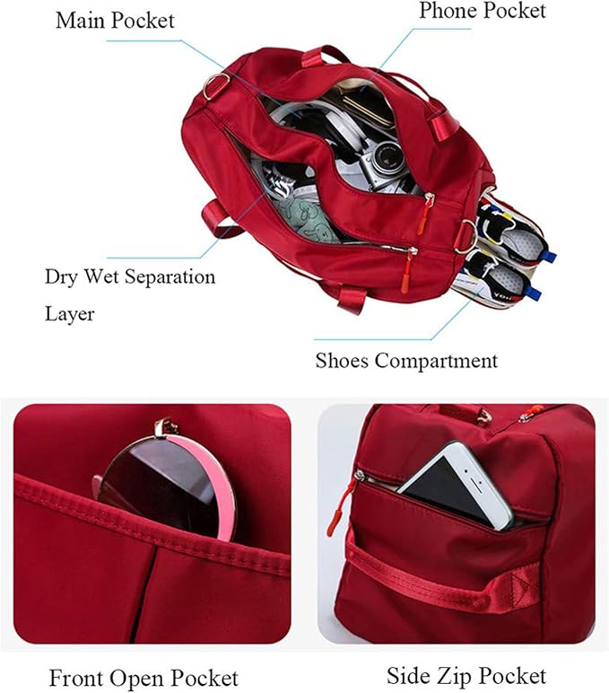 ZUEVI Sports Gym Duffel Bag for Men or Women Waterproof Weekender Travel Bag with Shoes Compartment Dry and Wet Separation for Training Swim Yoga(Purple)