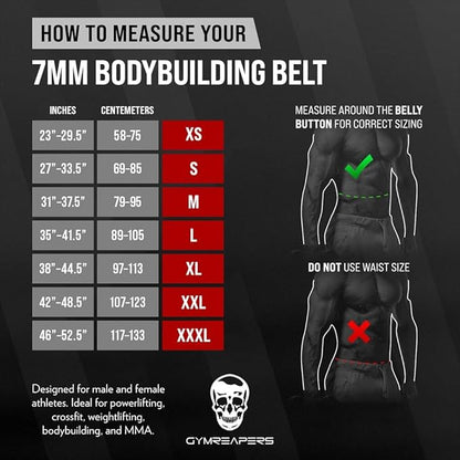 Gymreapers Weight Lifting Belt - 7MM Heavy Duty Pro Leather Belt with Adjustable Buckle - Stabilizing Lower Back Support 4 Inches Wide For Weightlifting, Bodybuilding, Cross Training