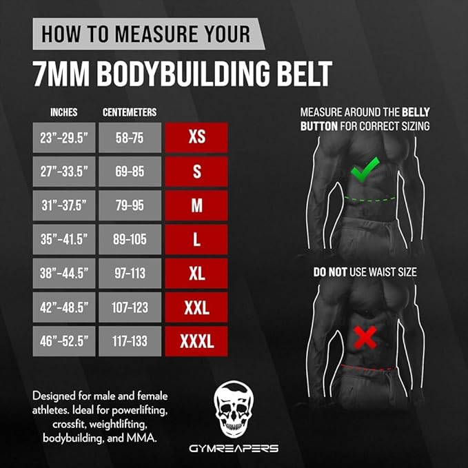 Gymreapers Weight Lifting Belt - 7MM Heavy Duty Pro Leather Belt with Adjustable Buckle - Stabilizing Lower Back Support 4 Inches Wide For Weightlifting, Bodybuilding, Cross Training