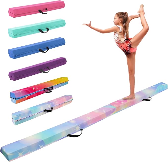 8FT/9.5FT Folding Balance Beam, Portable Gymnastics Beam Equipment with Non Slip Rubber Base & Suede Cover for Training/Practice/Professional Home Exercise