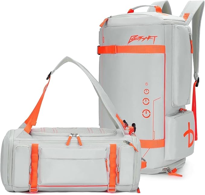 BE SMART 2 in 1 Convertible Gym Duffel Bags with Shoes Compartment - 40L Waterproof Extra Large Workout Backpack for Gym Men, Heavy Duty Sports Duffle Backpacks for Travel, Hiking, Camping, Carry On
