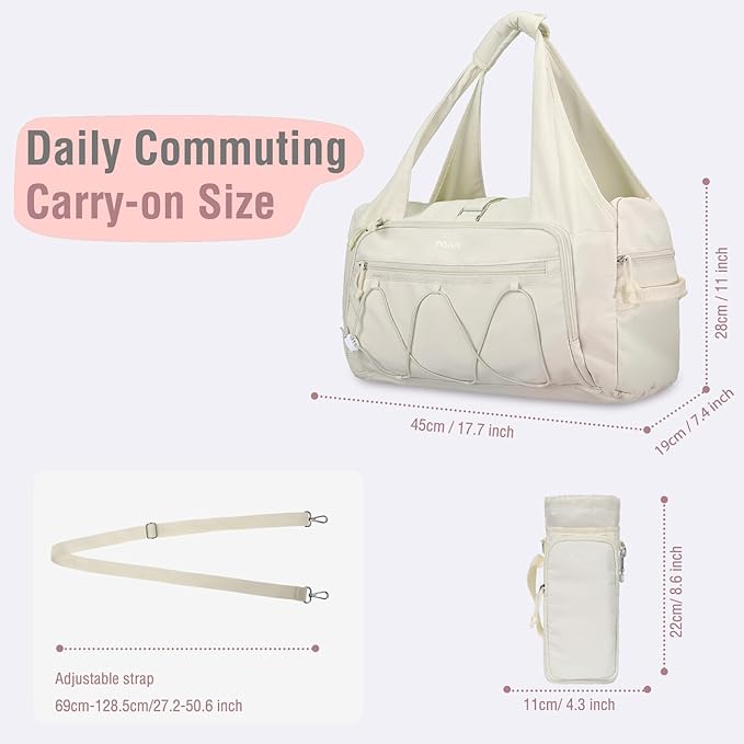 MOSISO Gym Bag for Women, Travel Duffle Weekender Overnight Workout Carry on Small Tote Sport Gym Duffle Bag with Shoe Compartment&Wet Pocket&Water Bottle Holder for Fitness, Yoga, Weekend, Beige