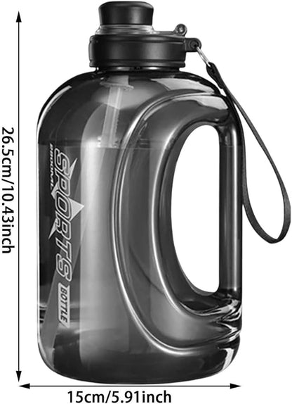 80 Oz Big Water Bottle for Men ＆ Women, Reusable Hiking Water Bottle with Portable Handle, Leakproof Gym Water Jug with Straw ＆ Clear Markings for Running Hiking Camping Travel (Black)