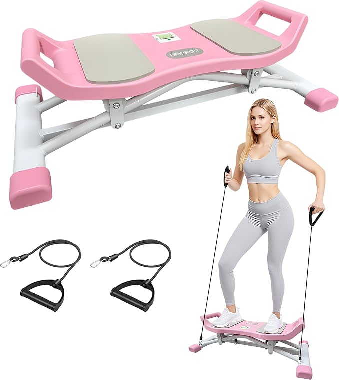 EPHESPORT Rocking Balance Board with Resistance Bands – Ski-Inspired Stepper for Core & Stability Training, LCD Monitor, 300 lbs Capacity, Wobble Fitness Trainer for Home Gym