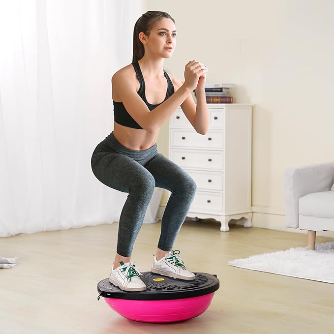 VEVOR Half Exercise Ball Trainer, 23/26 inch Balance Ball Trainer, 1500lbs Capacity Stability Ball, Yoga Ball with Resistance Bands & Foot Pump, Strength Fitness Ball for Home Gym Full Body Workout